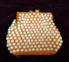 Vintage Orange and Yellow Beaded Clasp Change Coin Purse 5 x 5.5  