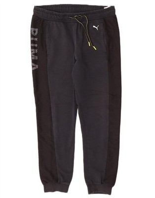 PUMA Mens Graphic Tracksuit Trousers Joggers Medium  Navy Blue Colourblock BG24