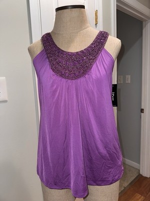 Iz Byer Purple Y2K Festival Going Out Rave Purple Embellished Beaded Top Blouse