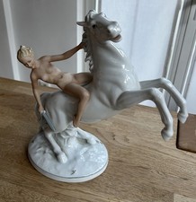 Porzellan Figur Amazone auf Pferd Schaubach H28cm von K.Steiner