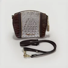 Brahmin Mini Duxbury Crossbody Croc Embossed Leather Brown Gold Gray Elegant