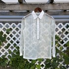 EN Barong Filipino Mens Small Tagalog Embroidered Dress Shirt, Sheer Cream White