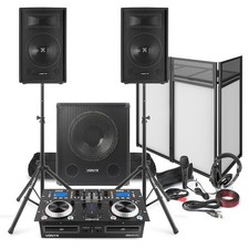 Complete DJ Setup 10" Speakers, Sub, CD Mixer with Stands, Booth, Microphone Kit