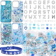 330 Pcs Blue Junk Phone Case Charms 26 A-Z Rhinestone Small, Set-8
