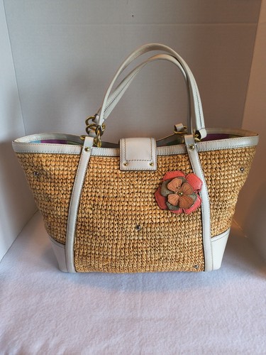 Coach Hampton Floral Tote Purse Straw White Pink L116… - Gem