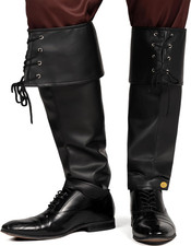 Black Pirate Boot Covers, Medieval and Renaissance Faux Leather Over The Shoe Kn