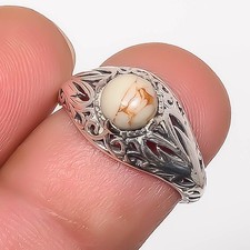 Copper White Turquoise Gemstone 925 Sterling Silver Boho Ring s.6 R7647-14