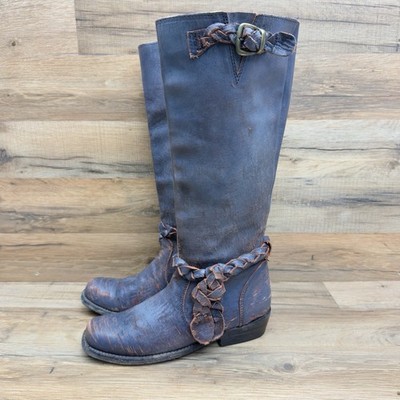 Bed Stu Bench-made Size 6.5 Women 1299 Blue & Tan  Tall Boots Distressed Leather