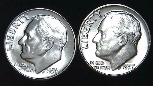 1956 57-P  10C Roosevelt Dime (2  Coins) BU 90% Silver 26ctt0106-5