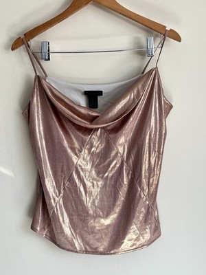 The Limited Metallic Rose Gold Cowl Neck Camisole Sz L BRATZ Club Going Out Edgy