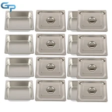 Multi-Use Stainless Steel Half Pans, 4 Inch Deep, 8 Set with Covers