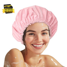 Shower Cap for Women, Double Layer Waterproof Bath Cap, Reusable Hair Protector,