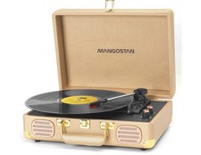 Record Player 3-Speed Bluetooth Portable Suitcase Turntable Vinyl Speakers Gold