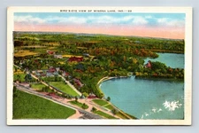 Birds Eye View Of Winona Lake Indiana Linen Postcard EC Kropp Aerial View