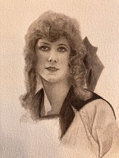 Very Nice Drawing Ink 1960 Portrait Woman Bust Mary Pickford to Identify Head