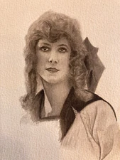 Très Beau Dessin Encre 1960 Portrait Femme Buste Mary Pickford a identifier tete