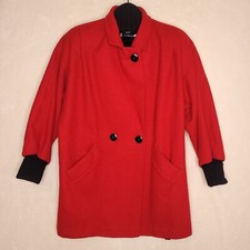 Vintage Red Wool Jacket Womens Medium Double Breasted Vintage 80s 90s