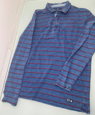 Johnnie O Men Polo Shirt Long Sleeve Large L Blue Red Striped 100 Cotton Pocket