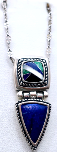 Sterling Silver Carolyn Pollack Lapis Multi Stone Pendant 18" Rosette 925 Chain