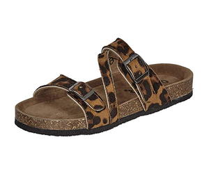 Womens Leopard Print Slide Spring Sandal Cork Strappy Comfort Footbed | eBay
