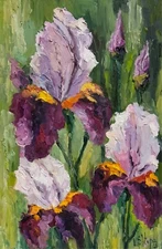 Original Oil Painting Irises Flowers Spring Impressionist Still Life Art Signed