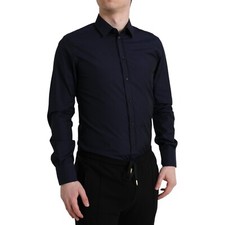 DOLCE & GABBANA Shirt Dress GOLD Navy Blue Slim Fit Formal 39/ US15.5 / S 570usd