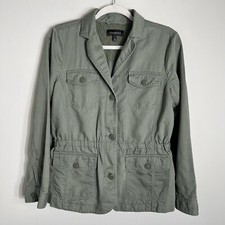 Talbots Cotton Blend Button Front Jacket-Olive Army Green-Long Sleeve-Small