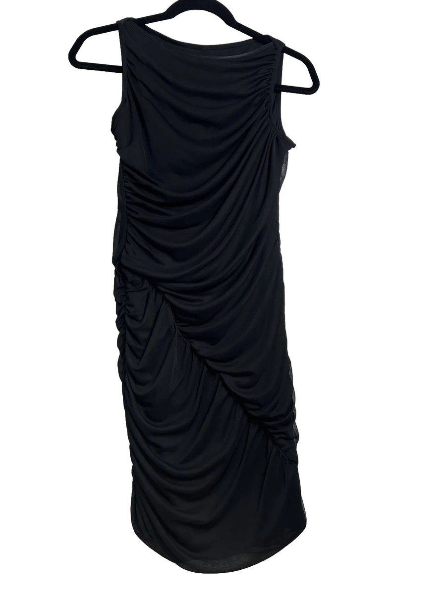 andrew marc black dress Andrew Marc New York Blue Black Printed Sheath Belted Dress Ruffle Col   Bear Canyon Trading Post