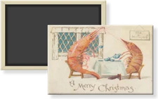Weird Victorian Vintage Christmas Card Shrimp Crawfish Dinner 2x3 Fridge Magnet