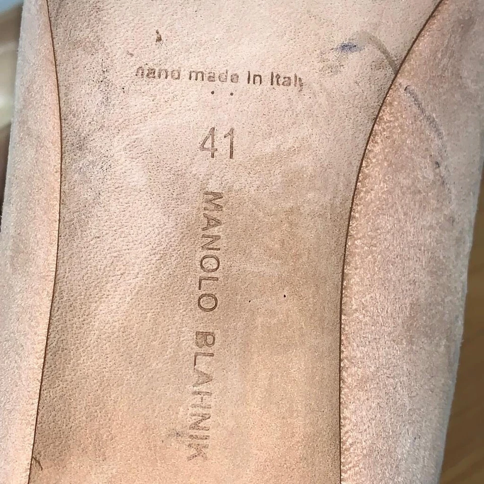 Manolo Blahnik Womens 11 US 41 IT Suede Floral Flower Applique Heels Beige - Image 3 of 4