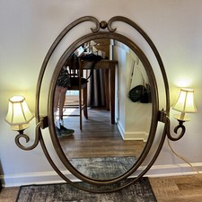 Vintage Kalco Santa Barbara 2 Lighted Oval Mirror In Country Iron Wall Sconce Vintage Kalco Santa Barbara 2 Lighted Oval Mirror In Country Iron Wall Sconce