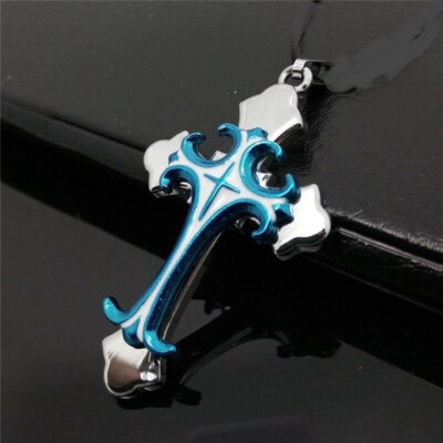 large 3D CROSS CRUCIFIX BLUE pendant 24