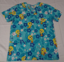 BABY LOONEY TUNES TWEETY BIRD FLOWERS WOMENS SMALL SCRUB TOP J450