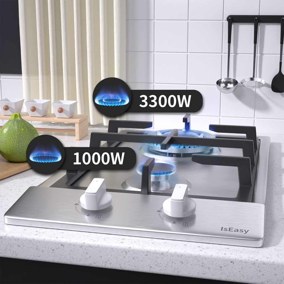 2 Burners Gas Stove 12"BuiltIn Gas Cooktops Stainless Steel LPG/NG Gas