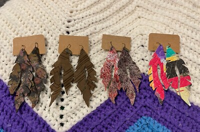 Leather Feather Earrings Lot Of 4 