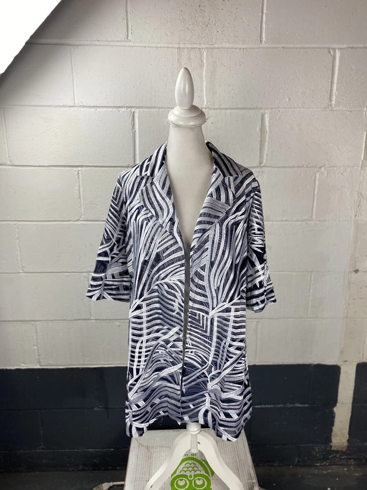 Chicos 1 long blazer Shear Open Cardigan Blue White 3/4 Sleeves Career - Image 2 of 4