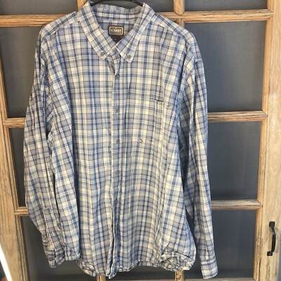 CE Schmidt Workwear Men's Blue Plaid LS Shirt Size 2XL Pocket Stain 100% Cotton