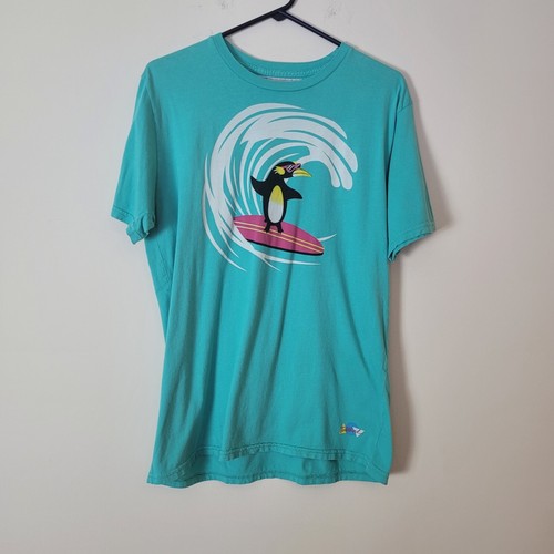 Vintage Toddland surfing penguin T-Shirt men's L teal blue 90s retro Y2K surfer. - Picture 4 of 21