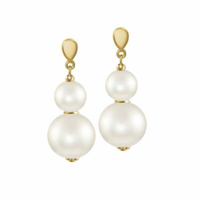 Ohrringe reine weiße Muschelperlen goldfarben Ohrhänger