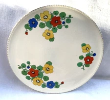 Decorative Serving Cake Plate Art Deco Floral Pansies 11” Dia Silver Trim Porcel