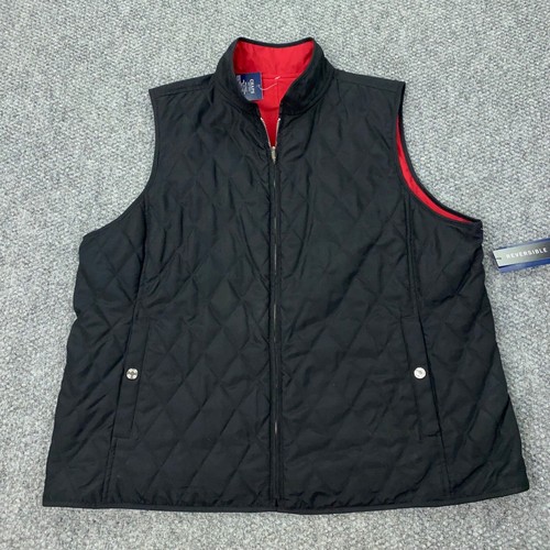 Chaps Beekman Vest Womens XL Red Black Quilted Full Zip Reversible NWT