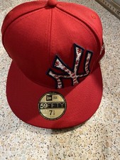 New Era 59FIFTY New York Yankees Wool  Hat Black Red Brim Size 7 1/2 MLB Cap