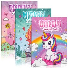 Coloring Books Set of 3 for Kids Ages 4  8 Princess Unicorn Mermaid Themes