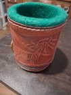 Vintage Hand Tooled Leather Dice Cup Poker Shaker Horse Deer With Dice — photo 1