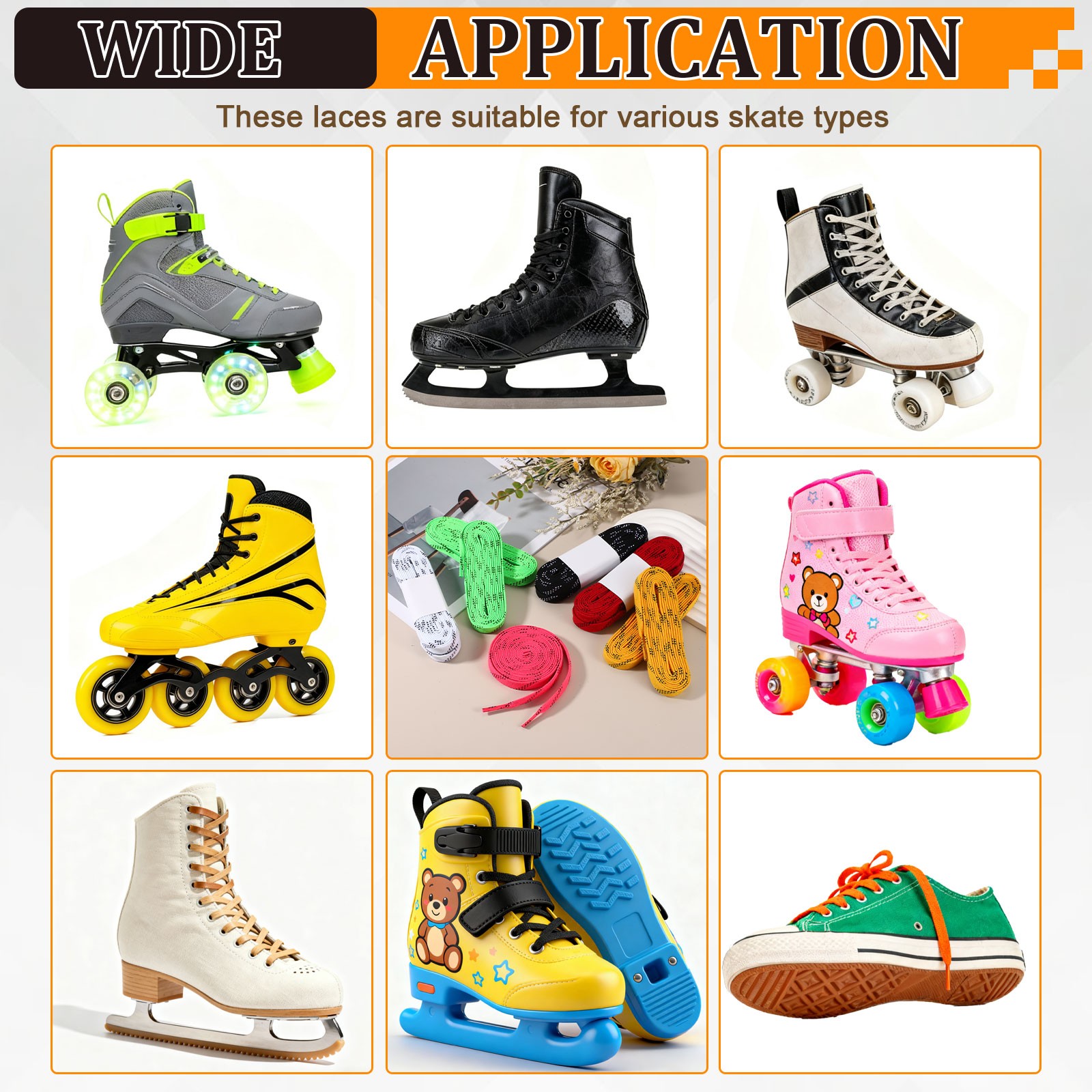 2 Pair Waxed Hockey Laces Hockey Skate Laces for Ice Roller, 108 Inch Yellow