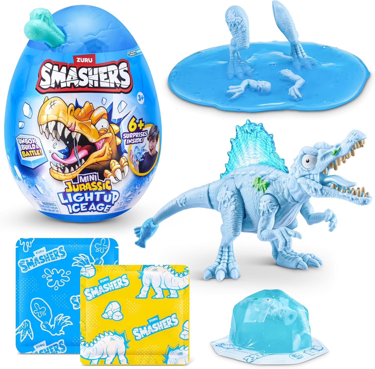 ZURU Smashers Mini Jurassic Light Up Ice Age Egg Spinosaurus Dinosaur Toy with