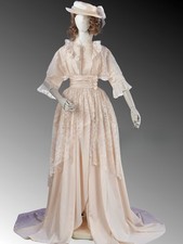 Victorian Edwardian Lace Overlay Wrapper Wedding Dresses Vintage Bridal Gown