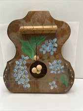Vtg Wood Door Harp 4 String Hand Painted