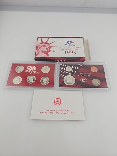 1999 S US Mint Silber Proof Set - 9 Münzen - Original Box und COA #9081