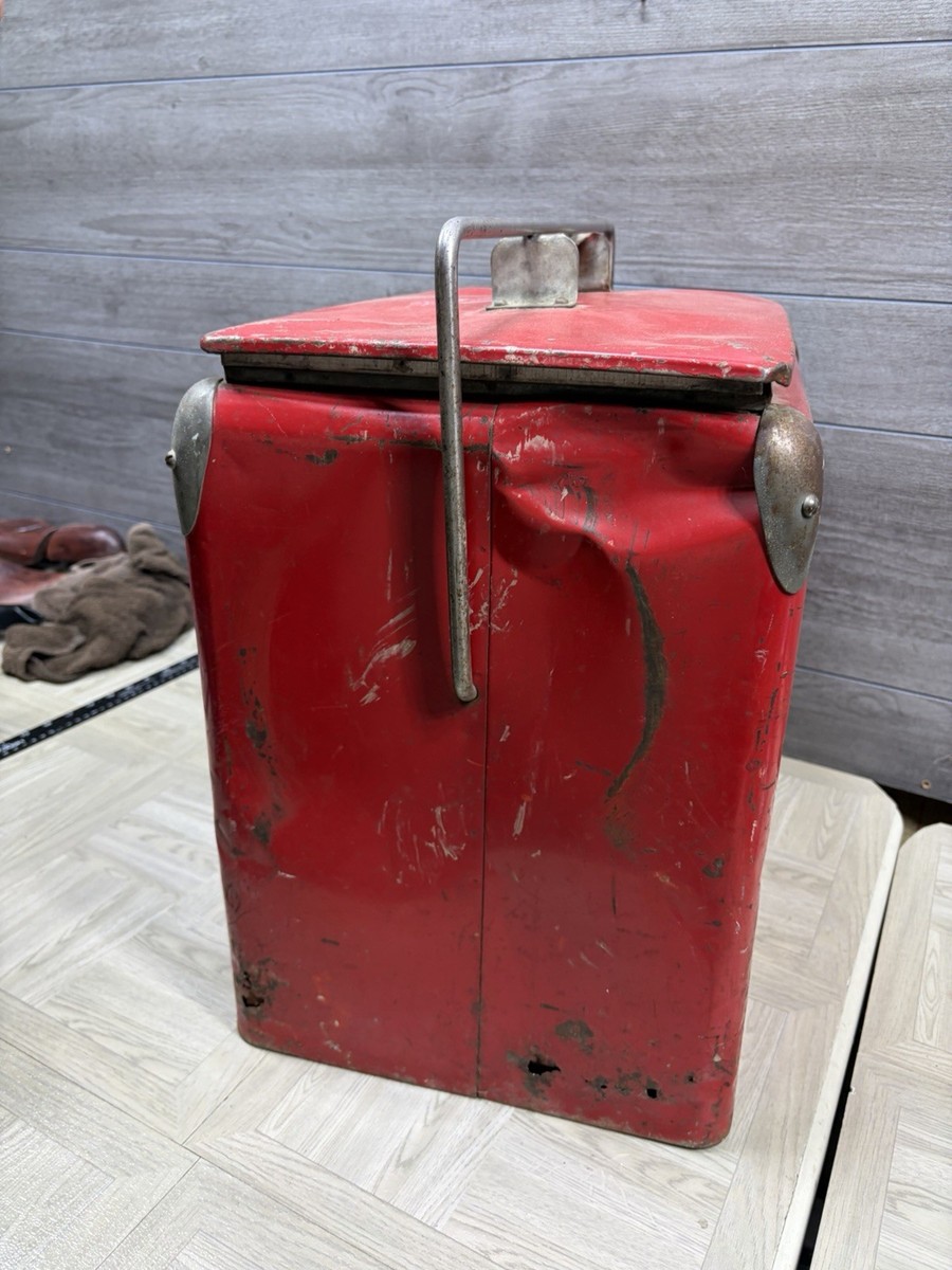 Drink Red Coca Cola Cooler Icebox Metal Action Mfg 1950's USA Made